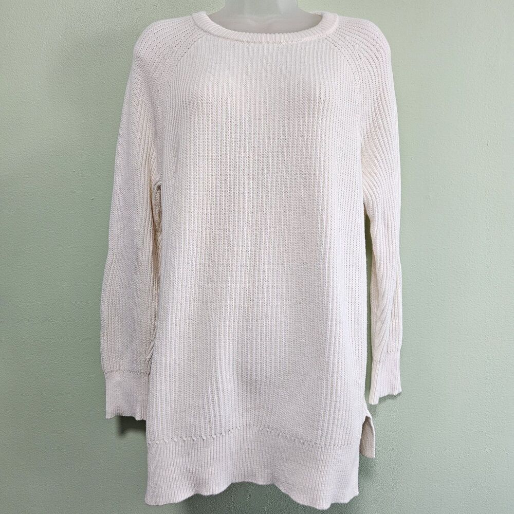 L.L. Bean White Ivory Crew Neck Pullover XL Sweatshirt Cozy Thick Knit Cotton